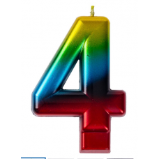 Свеча -цифра "4" Радуга металлик 8см/V